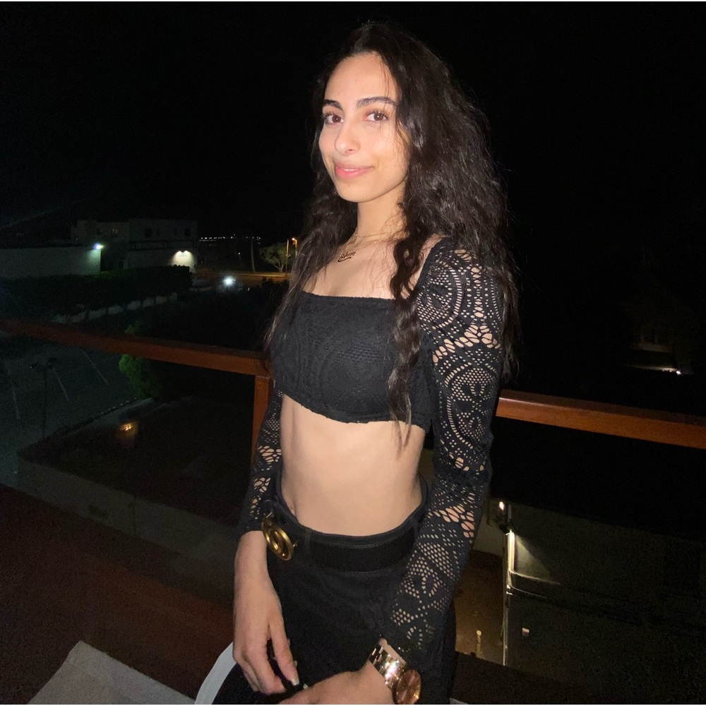 Lace Black Cropped Tube Long Sleeve Top